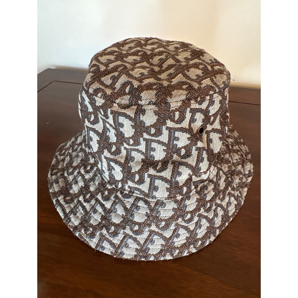 Vintage 60's Dior Oblique Monogram Jacquard Bucket Hat Brown Beige Streetwear